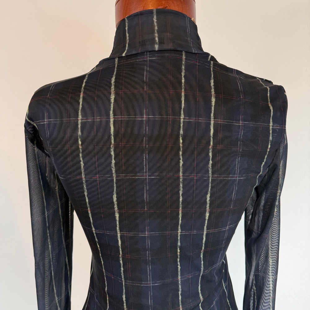 Baum Und Pferdgarten Jodi Plaid Mesh Top Mock Neck Sheer Long Sleeve Scandi S - Picture 8 of 15